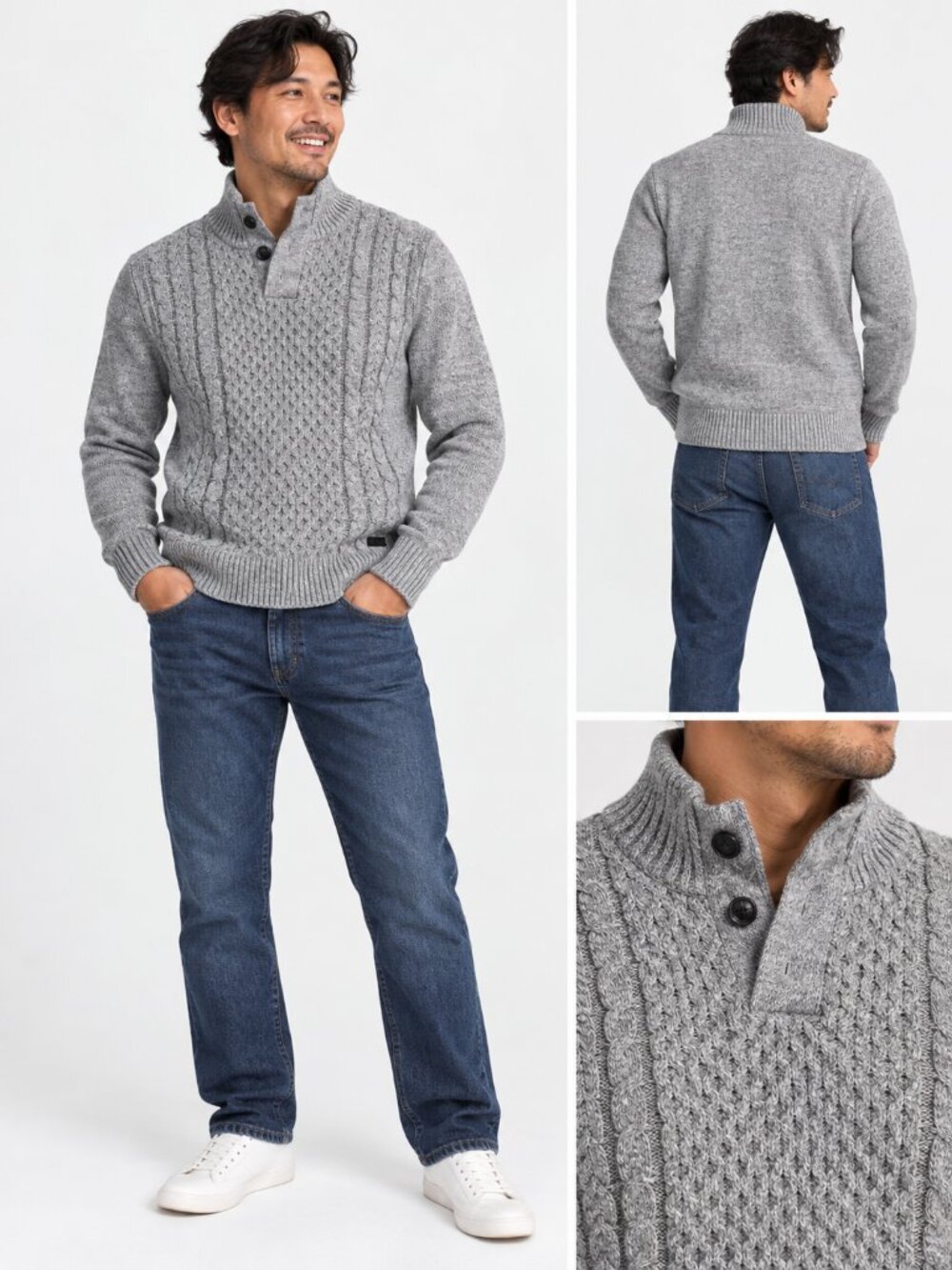 Buffalo David Bitton Watcher Men’s M Gray Cable Knit Henley Sweater NWT